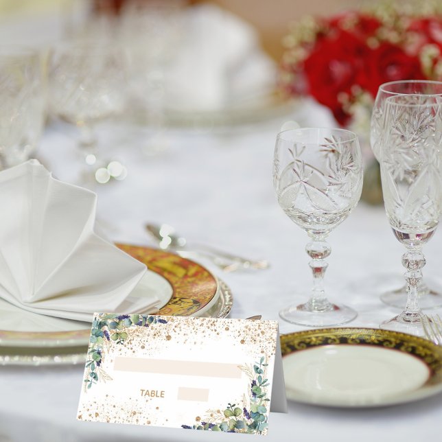 Birthday party eucalyptus gold glitter dust place card (Creator Uploaded)