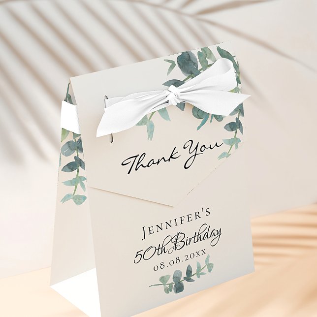 Birthday Party eucalyptus greenery white thank you Favour Box (Creator Uploaded)