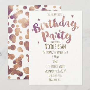 Birthday Party Faux Gold Bronze Invitations