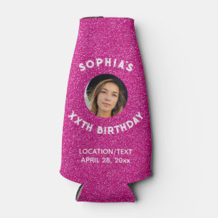 Birthday Party Favour Pink Glitter Photo Bottle Cooler