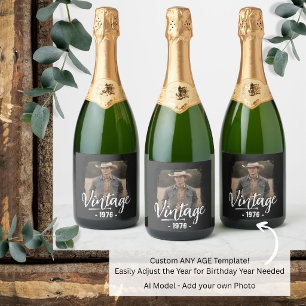 Birthday Party Favour Vintage Any Age Photo Sparkling Wine Label