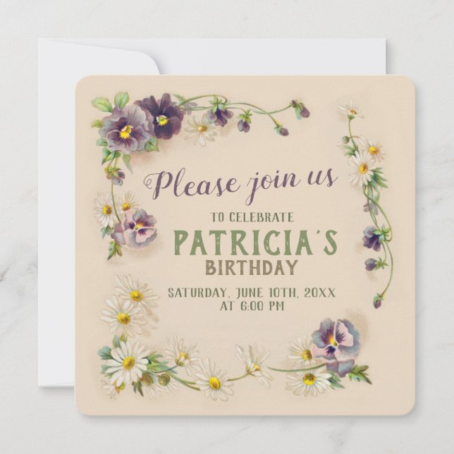 Birthday party Floral garland CC1057 Invitation (Front)