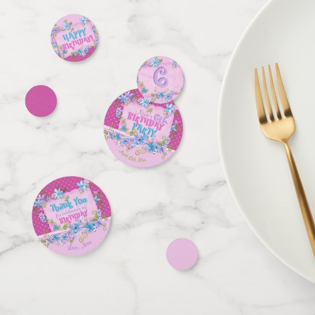 Birthday Party Floral Pink Polka Dots Confetti (Group)