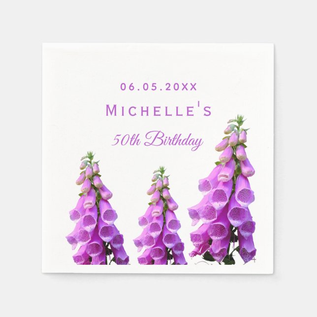 Birthday party florals wildflowers pink purple napkin (Front)