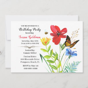 Birthday Party for Women Flower Design  Invitation
