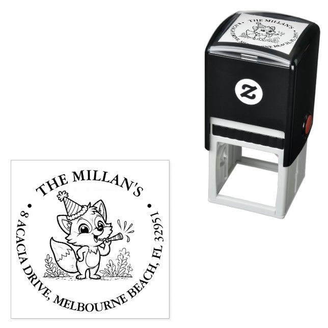 birthday party fox theme self-inking stamp (In Situ)