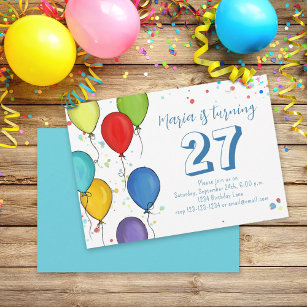 Birthday Party Fun Celebration Balloons Confetti Invitation