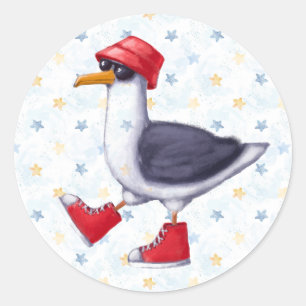 Birthday Party Fun Cute Seagull Bird  Classic Round Sticker