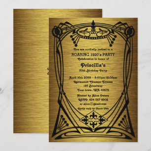 Birthday Party, Gatsby style, gold black,monogram Invitation