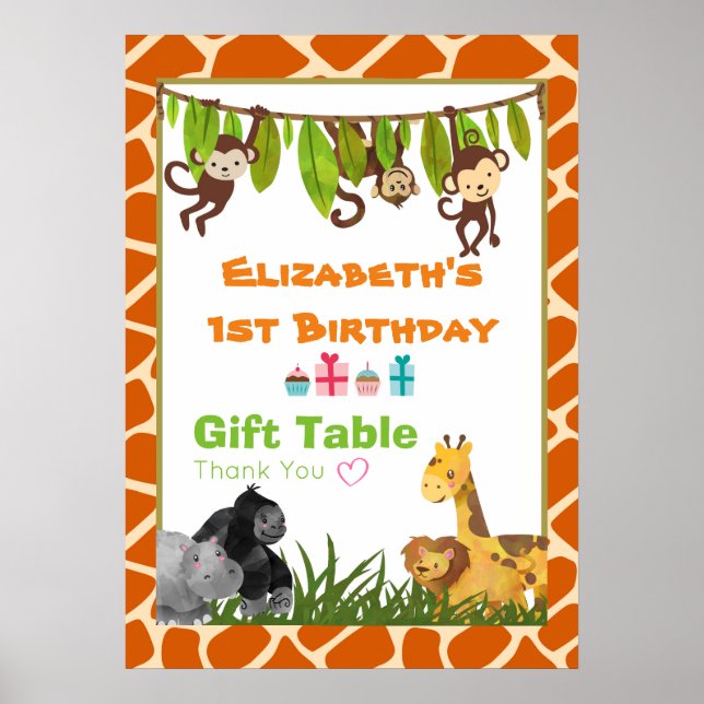 Birthday Party Gift Table Safari Jungle Animals Poster (Front)