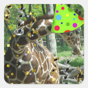 Birthday Party Giraffe Square Sticker