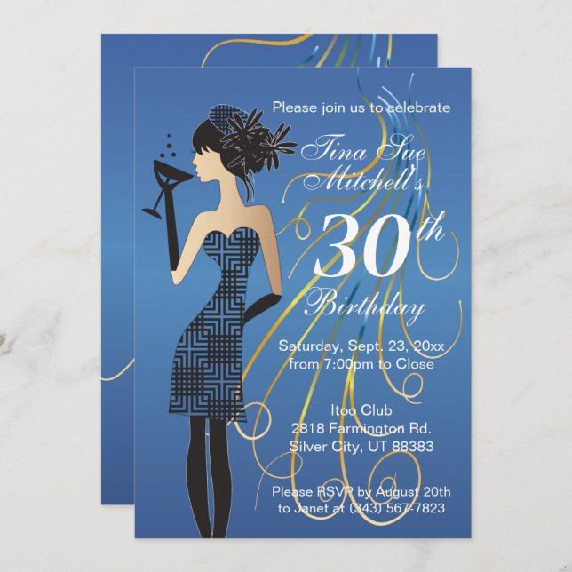 Birthday Party Girl in Blue Invitation (Front/Back)