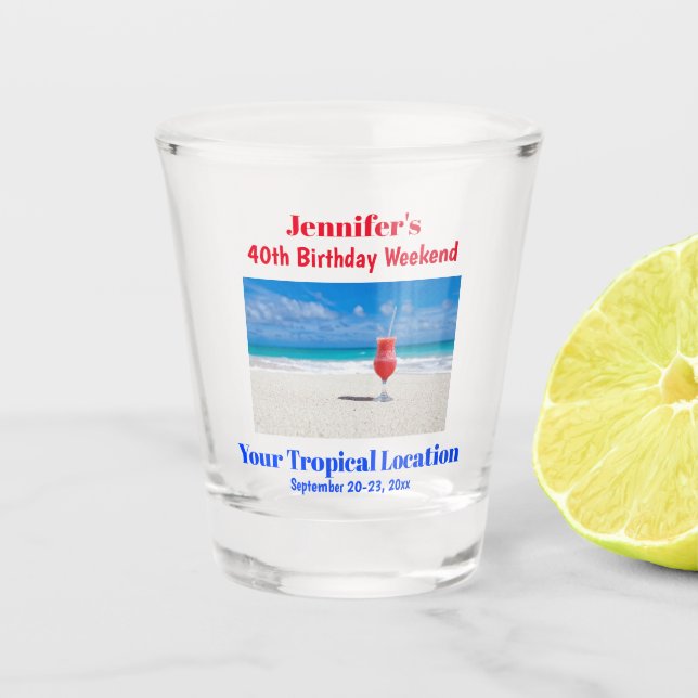 Birthday Party Girls Tropical Beach Weekend Trip Shot Glass (Front)