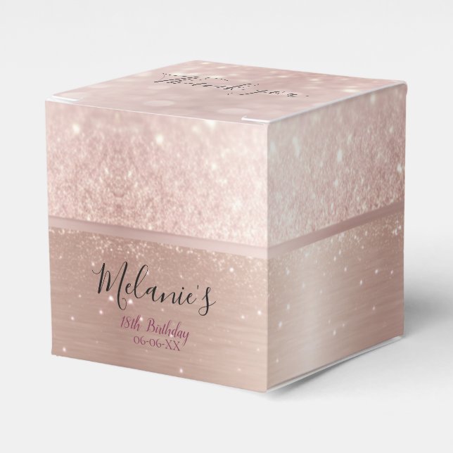 Birthday party glitter rose gold metallic name favour box (Front Side)