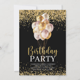 Birthday Party Gold and Black Personalised Invitation
