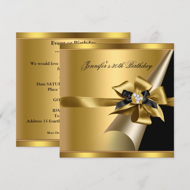 Birthday Party Gold Black Diamond Image Invitation (Front/Back)