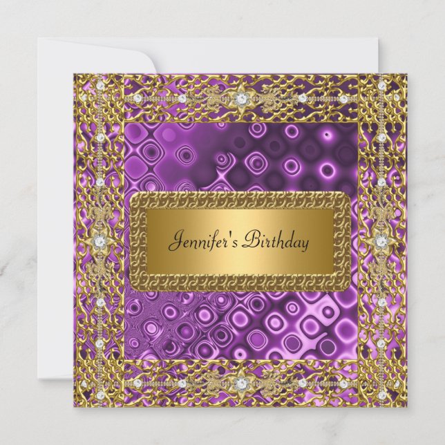 Birthday Party Gold Black Purple Any age Invitation (Front)