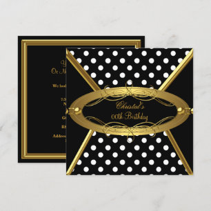 Birthday Party Gold Black White Polka Dot Invitation