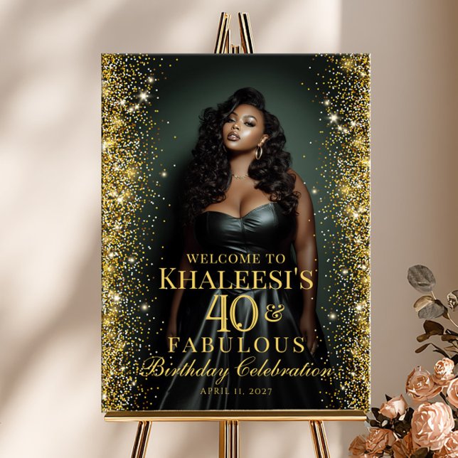 Birthday party gold confetti photo welcome poster (Creator Uploaded)