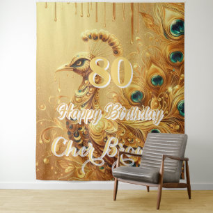 Birthday Party Gold Dripping   Glitter Peacock Tapestry