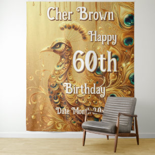 Birthday Party Gold Dripping   Glitter Peacock Tapestry