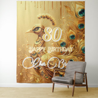 Birthday Party Gold Dripping | Glitter Peacock Tapestry