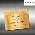 Birthday party gold glitter save the date magnet<br><div class="desc">A girly and trendy Save the Date magnetic card for a 40th (or any age) birthday party. A faux gold background decorated with faux glitter drips, paint dripping look. Personalise and add a date and name/age 40. Black coloured letters. The text: Save the Date is written with a large trendy...</div>