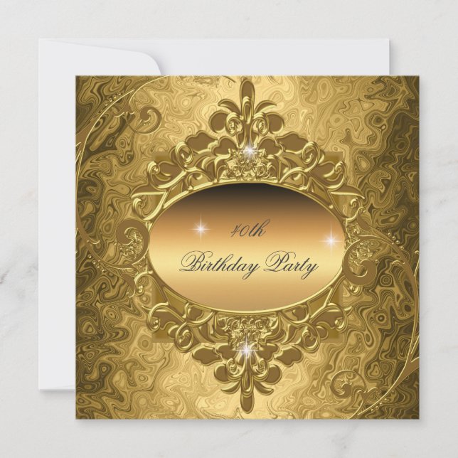 Birthday Party Gold On Gold Metal Glitter Invitation (Front)