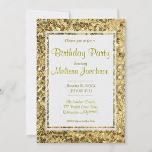 Birthday Party   Gold Sequins Invitation
