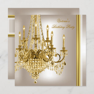 Birthday Party Gold White Cream Chandelier 2 Invitation