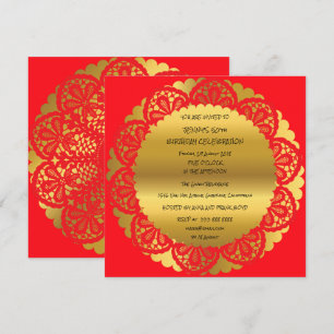Birthday Party Golden Red Wine Lace Glam Invitation