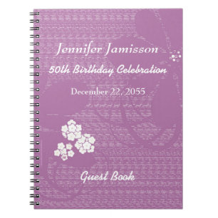 Birthday Party Guest Book Purple Floral Notebook