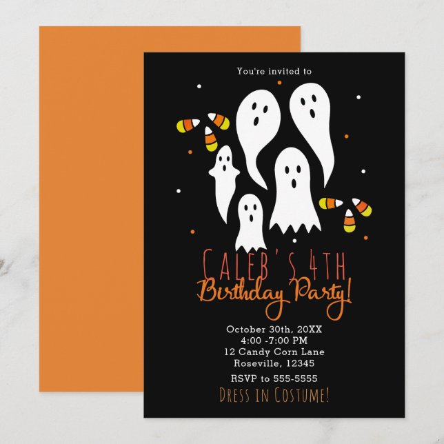 Birthday Party Halloween Ghosts & Candy Corn Invitation (Front/Back)