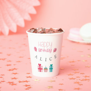 Birthday Party Happy girly Colourful Pink Balloons Paper Cups