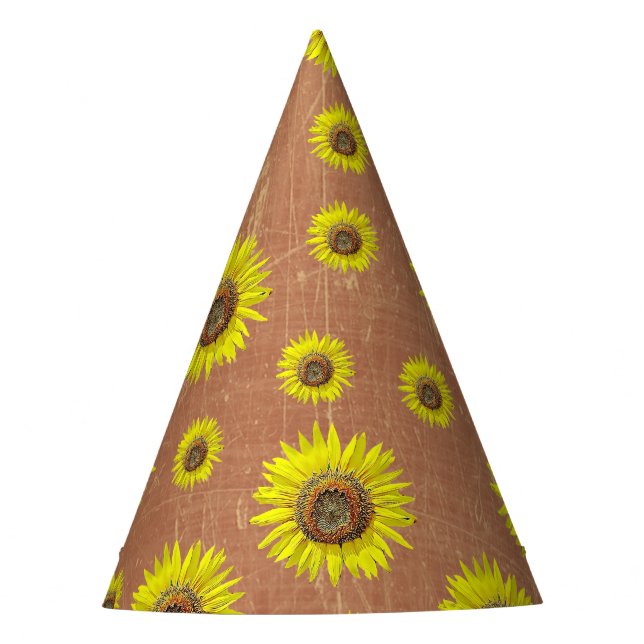 Birthday Party Hat Brown Yellow Sunflower Themed (Front)