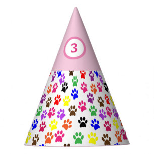 Birthday Party Hat Dog Paw Prints Pattern Pink