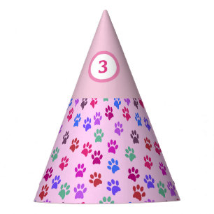 Birthday Party Hat Dog Paw Prints Pink Pattern