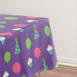 Birthday Party hats, balloons and cupcakes Tablecloth