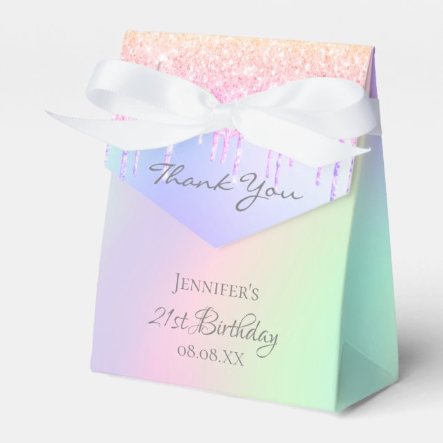 Birthday Party holographic pink drips thank you Favour Box (Front Side)