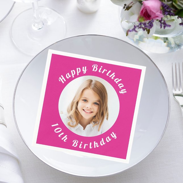 Birthday party hot pink photo girl napkin (Creator Uploaded)