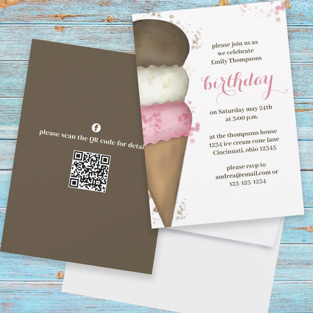 Birthday Party Ice Cream Cone Cute Invitation (Creator Uploaded)