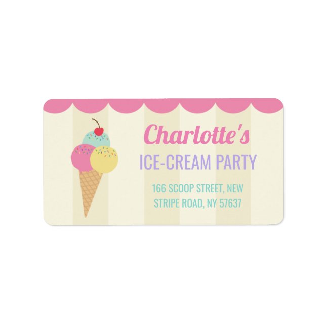 Birthday Party Ice-Cream Parlor Address Labels (Front)