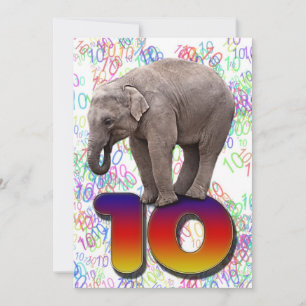 Birthday party invitation 10, with happy elephants