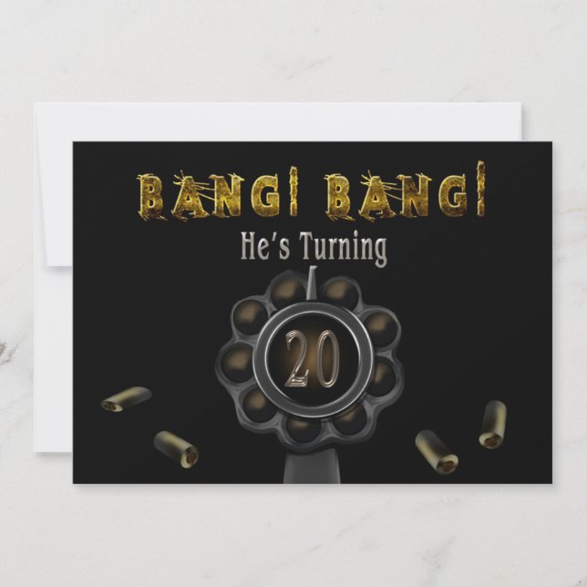 BIRTHDAY PARTY INVITATION - 20TH - BANG BANG! (Front)