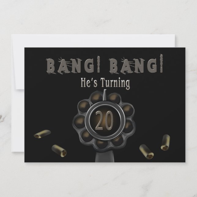 BIRTHDAY PARTY INVITATION - 20TH - BANG Pewter (Front)