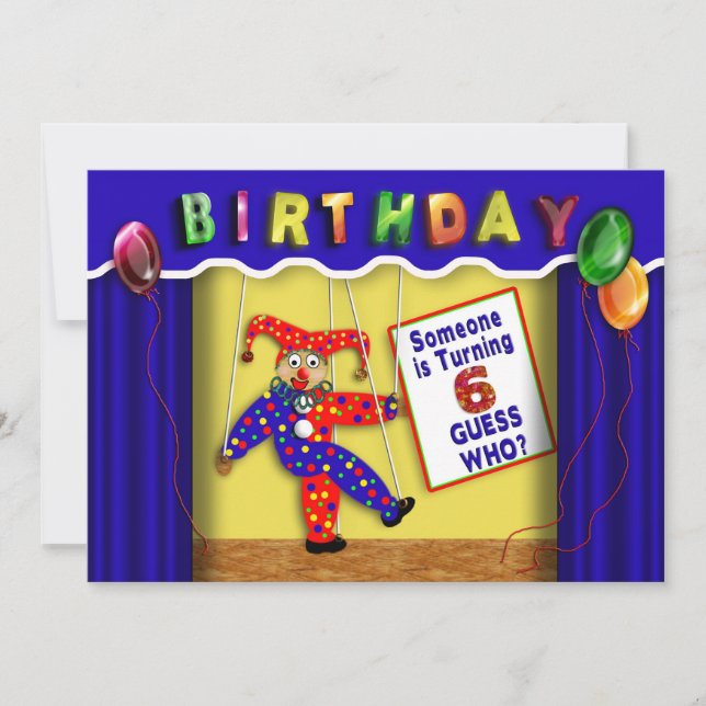 BIRTHDAY PARTY INVITATION -AGE 6 - PUPPET STAGE (Front)