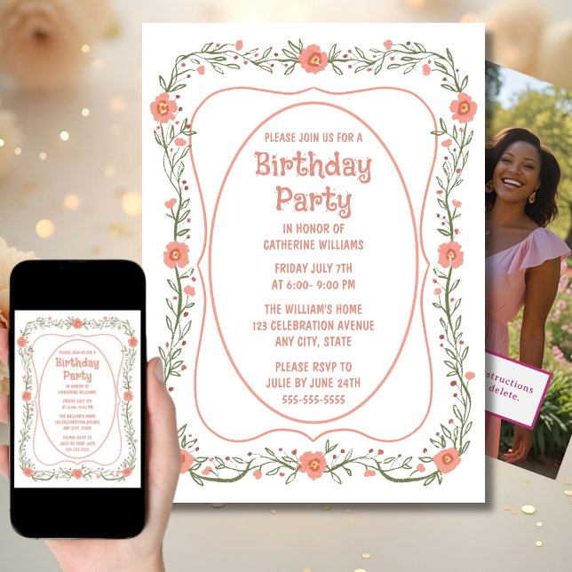 Birthday Party Invitation Any Age White Flowers (Creator Uploaded)