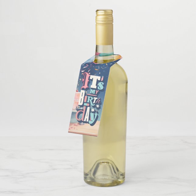 Birthday Party Invitation Bottle Tag (Angled)