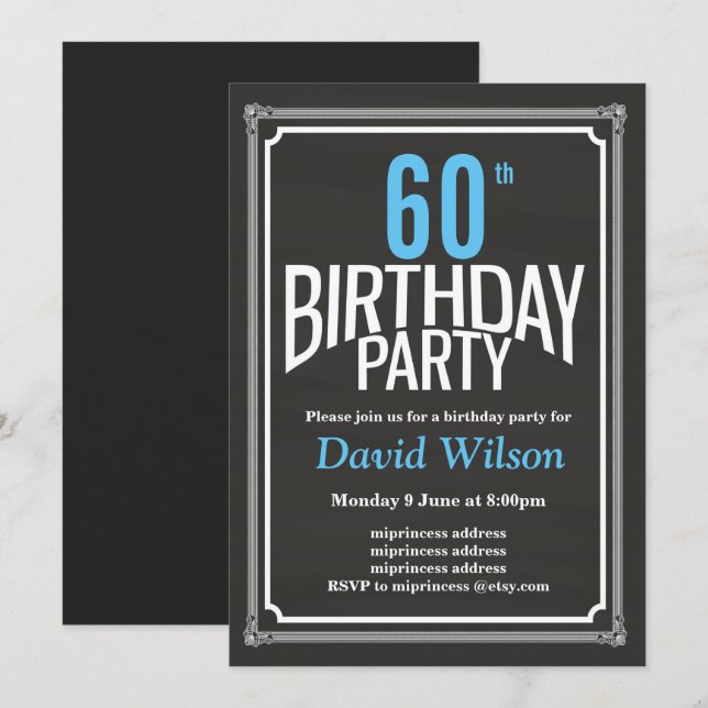 Birthday Party invitation, chalkboard background Invitation (Front/Back)