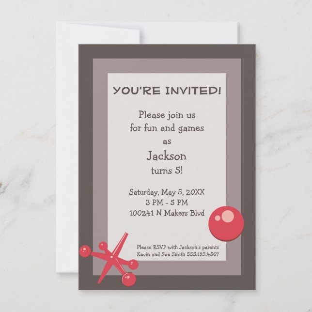 Birthday Party Invitation - Fun and Games Jacks (Front)